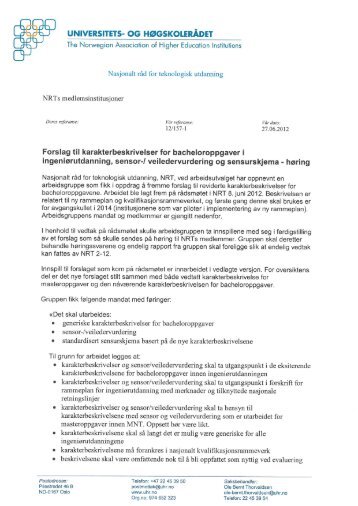 Forslag til karakterbeskrivelser for bacheloroppgaver i ...