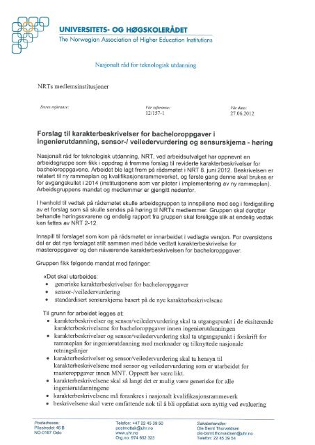 Forslag til karakterbeskrivelser for bacheloroppgaver i ...