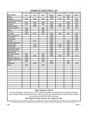 DOMESTIC BEER PRICE LIST - WineAccess.com