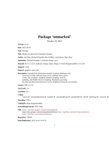 Package 'unmarked' - open source solution for an Internet free ...