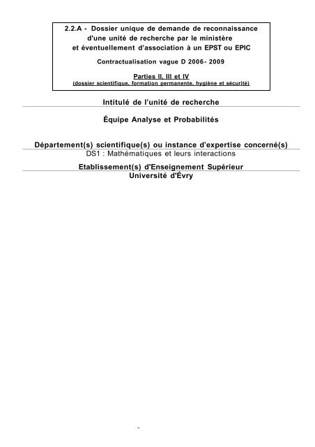 Bilan scientifique 2004 - Laboratoire Analyse et ProbabilitÃ©s