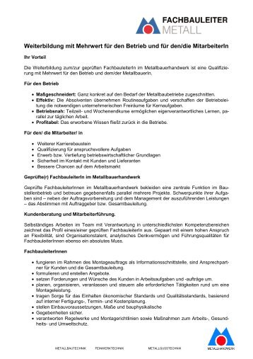 Informationsblatt Fachbauleiter Metall - Bundesverband Metall