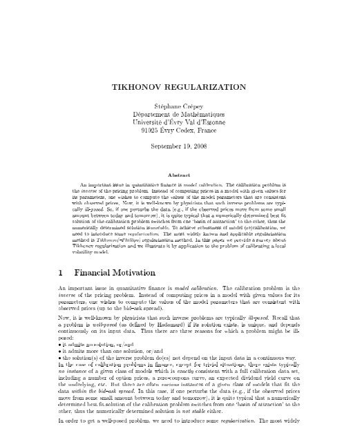 Tikhonov Regularization - DÃ©partement de mathÃ©matiques