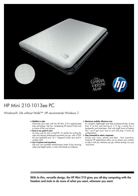 HP Mini 210-1013ee Netbook Datasheet - am4computers