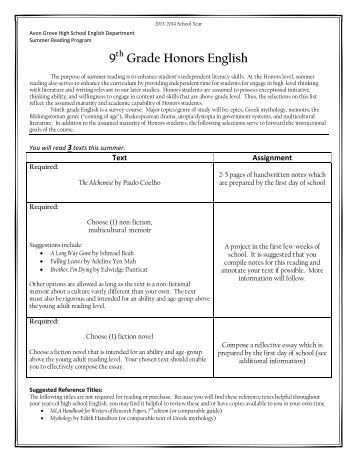 9 Grade Honors English - eSchoolView