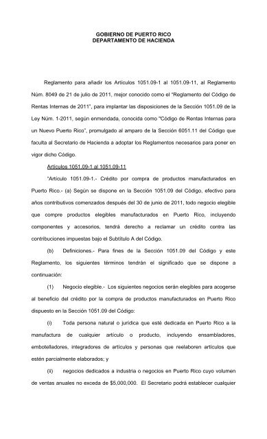 GOBIERNO DE PUERTO RICO DEPARTAMENTO DE HACIENDA ...