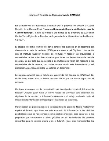 Informe IV Taller Cuenca Elqui - CAZALAC