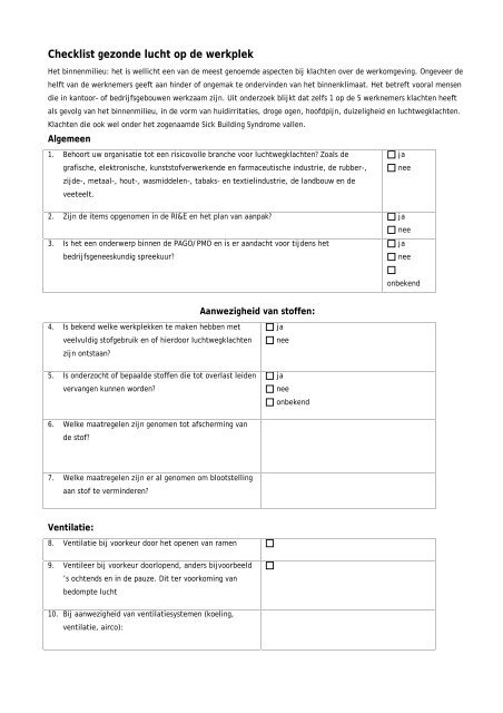 Correctie teer Atticus Checklist gezonde lucht op de werkplek - Arbo Online