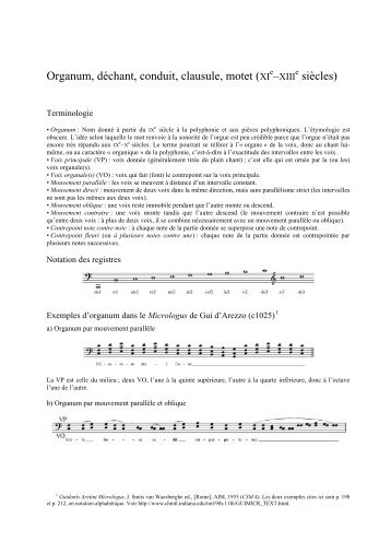 Organum, dÃ©chant, conduit, clausule, motet (XI siÃ¨cles)