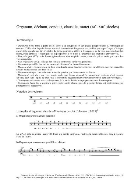 Organum, dÃ©chant, conduit, clausule, motet (XI siÃ¨cles)