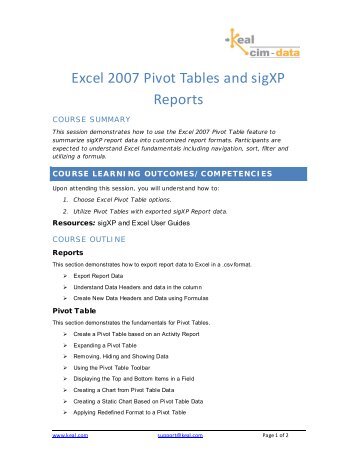 Excel 2007 Pivot Tables and sigXP Reports - Keal