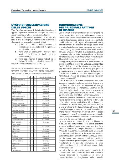 Il fiume Fortore - Studi preliminari al piano di gestione dei SIC