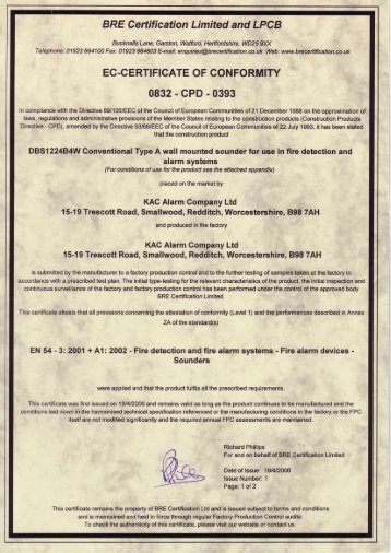 BRE Certification Limited and LPCB 0832-CPD ... - Schneider Electric