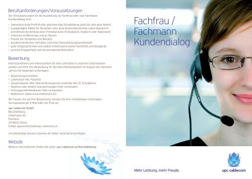 Fachfrau / Fachmann Kundendialog - Cablecom GmbH