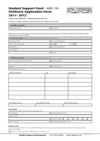 Student Support Fund - AGE: 19+ Childcare Application Form 2011 ...