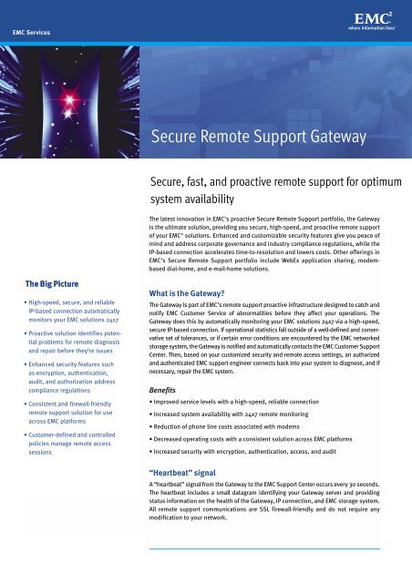 EMC Secure Remote Support Gateway (PDF) - Axeda