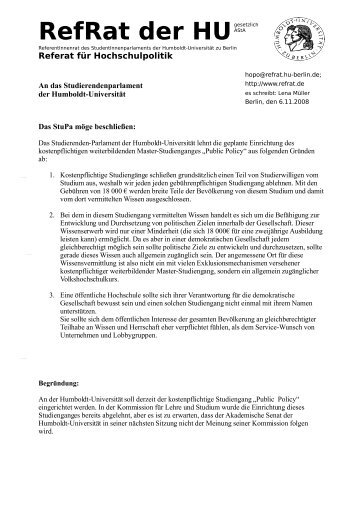 Antrag HoPoRef Public Policy - StudentInnenparlament - HU Berlin