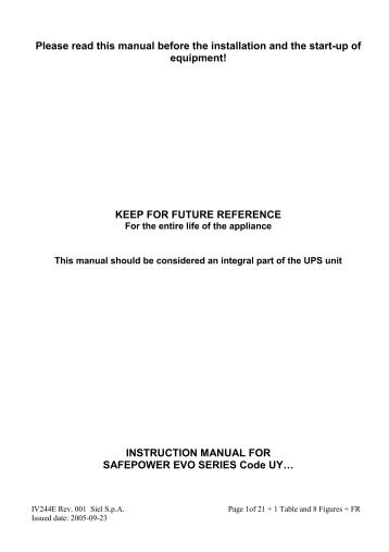 Please read this manual before the installation and the start-up of ...