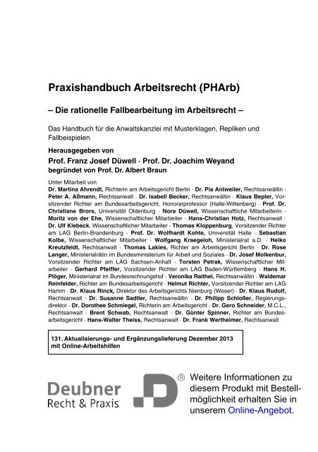 Praxishandbuch Arbeitsrecht (PHArb) - Deubner Recht & Praxis