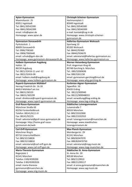 Liste der Referenzgymnasien - TUM School of Education