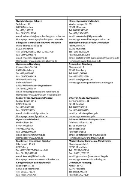 Liste der Referenzgymnasien - TUM School of Education