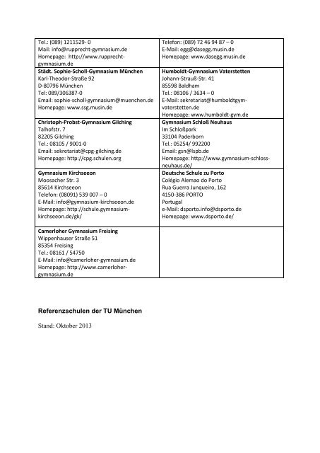Liste der Referenzgymnasien - TUM School of Education