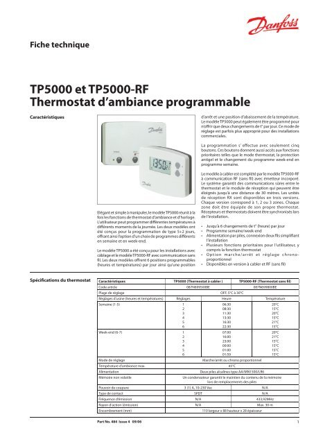 TP5000 et TP5000-RF Thermostat d'ambiance ... - Danfoss.com
