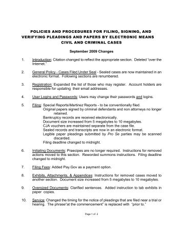 POLICIES AND PROCEDURES FOR FILING, SIGNING, AND ...