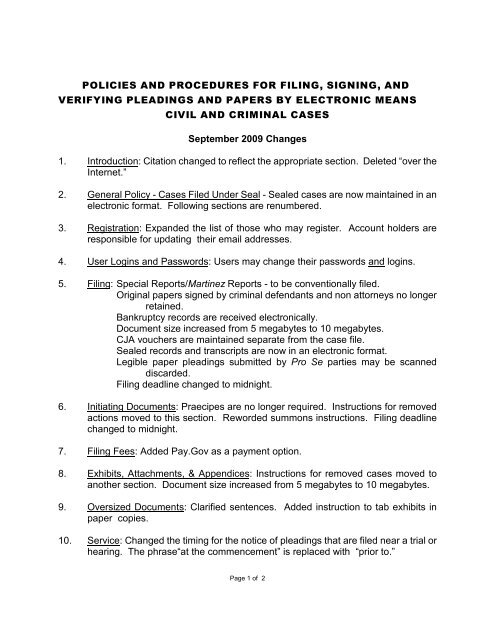 POLICIES AND PROCEDURES FOR FILING, SIGNING, AND ...