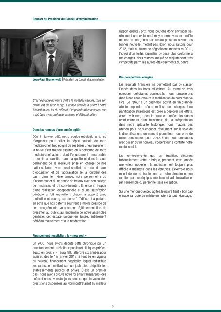 Rapport annuel Jahresbericht 2011 - Clinique le Noirmont