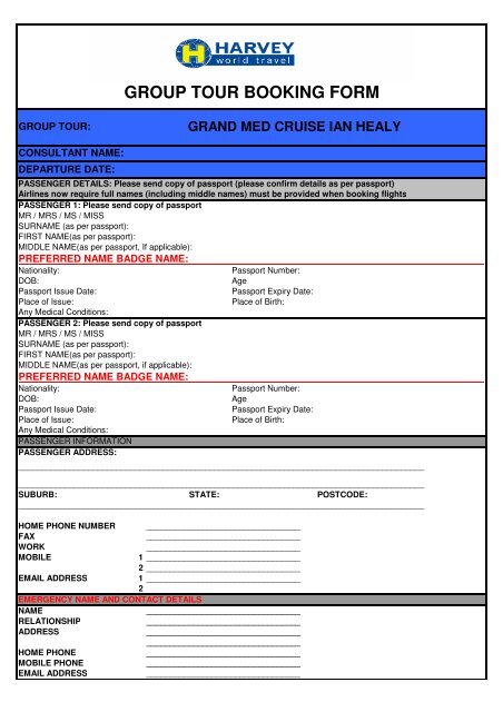 Group Tour Booking Form Grand Med