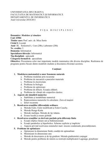 Programa Analitica si Bibliografia. - Departamentul de Matematică ...