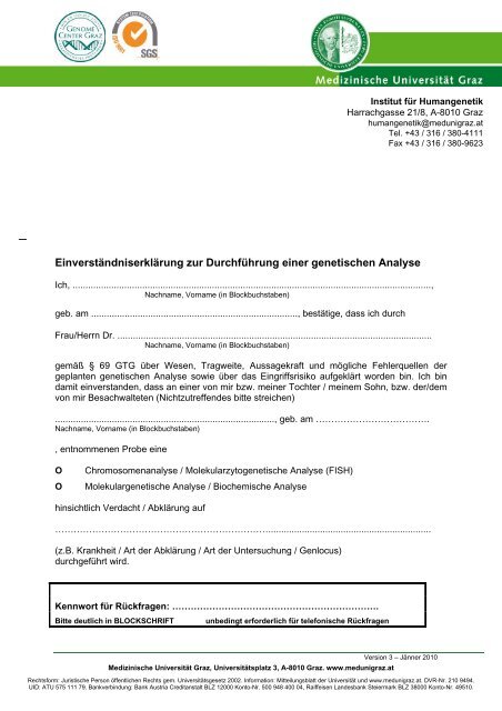 EinverstÃ¤ndniserklÃ¤rung zur DurchfÃ¼hrung einer genetischen Analyse