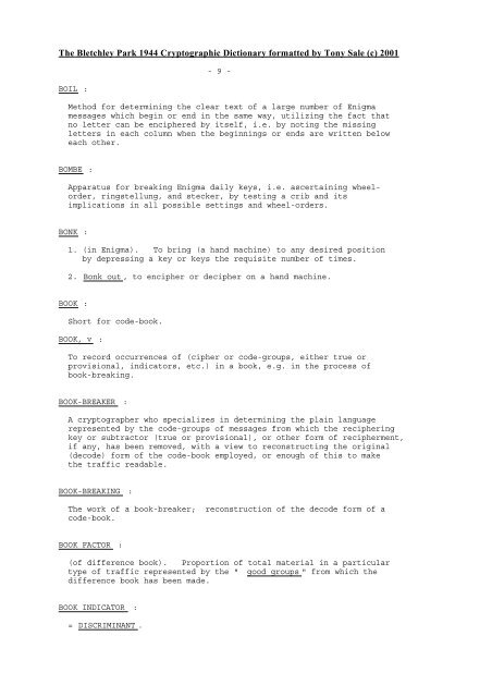 The Bletchley Park 1944 Cryptographic Dictionary formatted by Tony ...