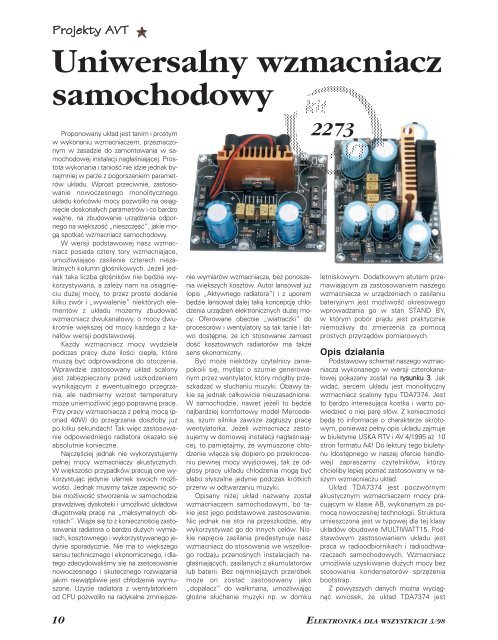 Uniwersalny Wzmacniacz Samochodowy 1050kb Elportal
