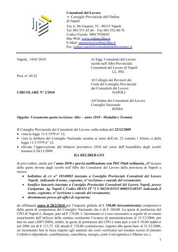 circolare n. 2/2010 - Ordine CDL Napoli