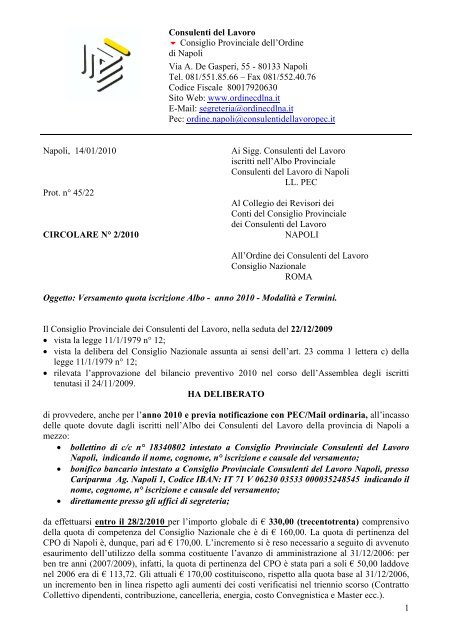 circolare n. 2/2010 - Ordine CDL Napoli