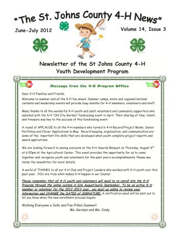 Newsletter Of The St Johns County 4-H Youth Development Program