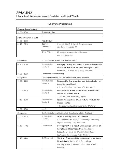 AFHW 2013 Scientific Programme - kmutt