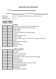 INVENTORY FOR SHADOWFAX - Alba Sailing