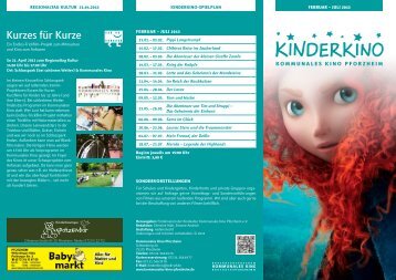 Kinderkino Flyer A4 Wickelfalz - Kommunales Kino Pforzheim