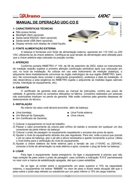 MANUAL DE OPERAÃÃO UDC-CO E - Urano