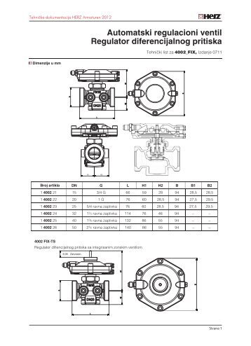 Automatski regulacioni ventil Regulator diferencijalnog pritiska