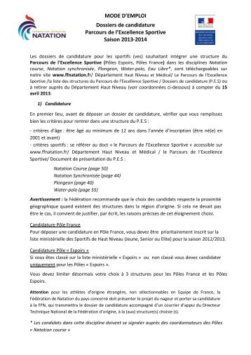 Mode d'emploi - Dossiers de candidature - FÃ©dÃ©ration FranÃ§aise de ...