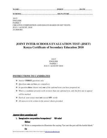 Kenya Certificate of Secondary Education 2010 - kcse past papers ...