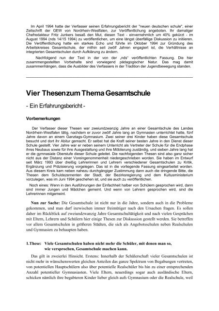 Vier Thesen zum Thema Gesamtschule - Schulformdebatte.de