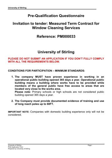 Windows Cleaning tender PQQ