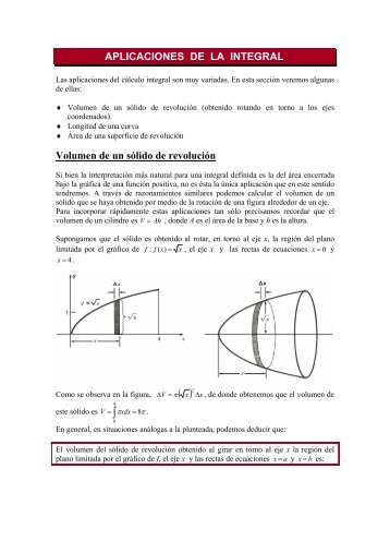 APLICACIONES DE LA INTEGRAL Volumen de un sÃ³lido de ...