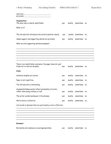 peer review form for the argumentative essay