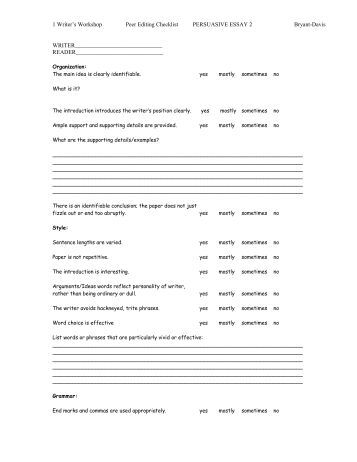 Persuasive essay peer editing worksheet